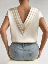 Solid V Neck Satin Blouse